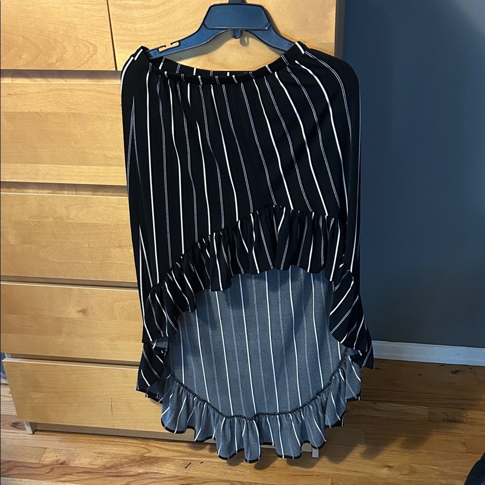 Express Black and White Striped Midi Skirt